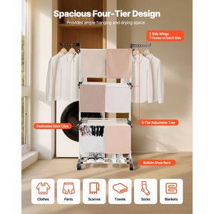 Tendedero de Ropa Metálico Plegable de 4 Niveles con 24 Varillas, Tendedero Portátil Independiente para Ropa - Product Image 2