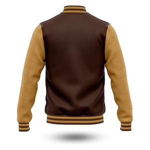 Men's <b>Brown</b> And <b>Tan</b> Varsity Jacket With Button Closure Regular Fit Casual Style Turn-down Collar PU Material Autumn Wear - Product Image 2