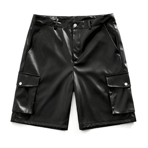 Bon Fournisseur avec Logo Personnalisé 2026 Street Life OEM ODM Short Décontracté pour Homme en Cuir PU Couleur Unie avec Poches Obliques - Product Image 1