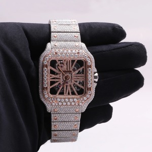 High Quality Men's Luxury <b>Watch</b> Latest <b>18K</b> Rose <b>Gold</b> Stainless Steel Plated Natural Moissanite Diamond Square Quartz Fashionable - Product Image 5