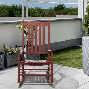 Sedia a dondolo rustica in legno con schienale alto, colore rosso vino, per patio e giardino - Product Image 2
