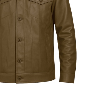 High Quality Custom <b>Mens</b> Sporty Leather <b>Trucker</b> <b>Jacket</b> OEM Custom Logo Windproof Winter Outerwear - Product Image 4