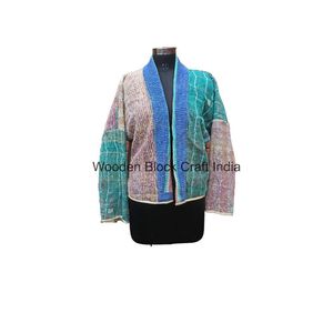 Ethnic Summer/Winter Spring Autumn Knitted <b>Kantha</b> <b>Jacket</b> 100% Cotton V-neck Full Sleeve Breathable Quick Dry Eco-Friendly - Product Image 5
