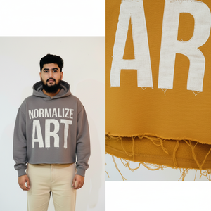 Mustard <b>Men's</b> Oversized Hoodie 100% Cotton French Terry Casual Hooded Sweatshirt Autumn Style White Print Front Logo - Product Image 4