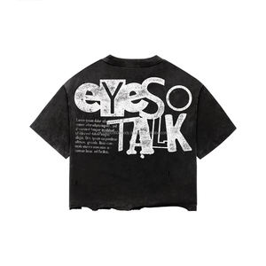 T-shirt Homme Personnalisé à Manches Longues Double Couche avec Motif Graphique Surdimensionné, Coupe Boxy Courte, Effet Délavé à l'Acide, Col Montant et Strass de Luxe - Product Image 5