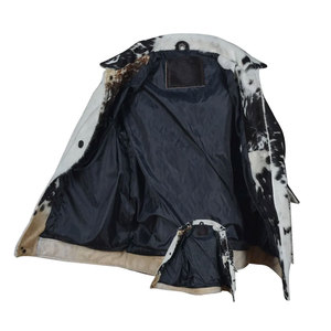 High-End Genuine Leather Cowhide Fur <b>Trucker</b> Style <b>Men's</b> <b>Jacket</b> Dark Brown White Spotted Eco-Friendly Windproof for <b>men</b> - Product Image 6