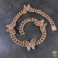 Collar de Lujo Personalizado con Cadena Cubana de Mariposa y Diamantes de Moissanita, Estilo Hip Hop Bling, Joyería de Gran Venta