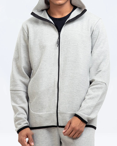 Survêtement en molleton 100 % coton de qualité supérieure pour homme, avec sweat à capuche zippé personnalisé, idéal pour la course à pied, fabriqué par le producteur. - Product Image 4
