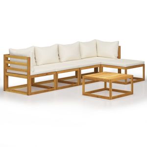 Set Lounge da Giardino in Crema con Legno Naturale per Intrattenimento all'Aperto - Product Image 2