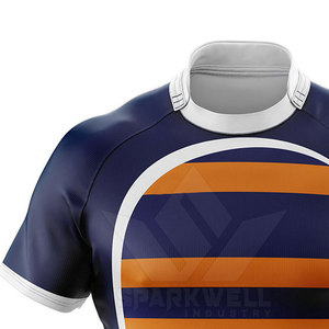 Maillot court personnalisé pour homme, bleu marine et orange rayé, imprimé par sublimation, 100 % polyester, respirant, anti-humidité, séchage rapide - Product Image 3