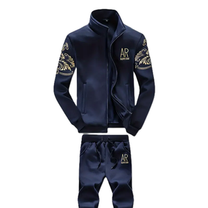 <b>Men's</b> Casual Tracksuit Set Black Gold Embroidery Zipper <b>Jacket</b> Pants Full Sleeve <b>Summer</b> Slim Fit 2-Piece Sweatshirt Acid Wash - Product Image 3