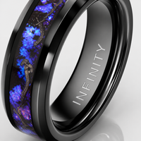 Bague de mariage pour homme en carbure de tungstène noir de 8 mm avec incrustation de pierres concassées bleu violet et météorite, ajustement confortable, vente en gros