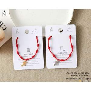 Tobillera Angelina con Signo Zodiacal Escorpio, Cordón Rojo, Plateado Antiguo, Joyería de Moda para Mujer - Product Image 5