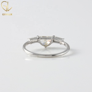 14k Gold Three Stone Engagement <b>Ring</b>, Half <b>Moon</b> & Baguette Tapered Cut Moissanite Diamond Wedding <b>Ring</b> - Product Image 5