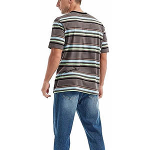 Camiseta de Moda para Hombre, Corte Holgado, Cuello Redondo, Rayas, Informal, Verano, Manga Corta, Algodón, Estilo Urbano, Ligera y Cómoda - Product Image 3