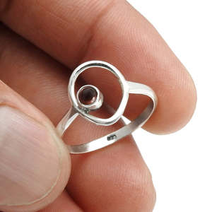 Solid 925 Sterling <b>Silver</b> <b>Ring</b> With Natural Brilliant Round Cut <b>Garnet</b> Gemstone Open <b>Ring</b> Handmade Design Vintage Boho Jewelry - Product Image 2