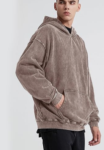 Unisex Washed Cotton Hoodie <b>Oversized</b> Casual Long Sleeve Solid Color Pullover Sweatshirt with Drawstring and Side Pockets - Product Image 3