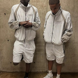 Custom Streetwear Manufacturer Nylon Tracksuit for <b>Men</b> Embroidery logo <b>Jacket</b> and Patchwork Short Set Lightweight Windproof Suit - Product Image 2