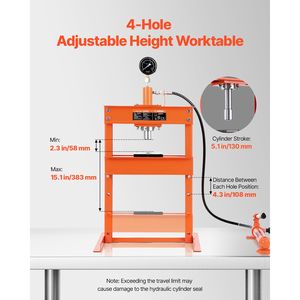 Pressa Idraulica da Officina da 10 Tonnellate, Stabile, per Garage, con Base a H Regolabile e Piastra di Pressione a H con Cuscinetto Stabile - Product Image 3