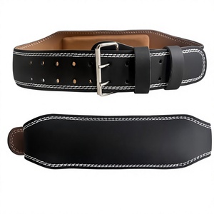 Adjustable Pu Leather Weight Lifting <b>Belt</b> with <b>Double</b> <b>Buckle</b> Design Black White Stitching Unisex for Power Training - Product Image 1