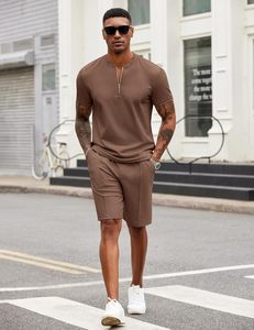 Ensemble short et t-shirt tricoté à col zippé pour homme – Tenue de sport d'été respirante et légère pour la course, l'entraînement et la gym – 100 % respirant et léger - Product Image 3