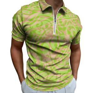 Polo à manches courtes pour homme, imprimé tribal rouge et noir, style décontracté, respirant, en polyester sublimé, avec fermeture éclair. - Product Image 4