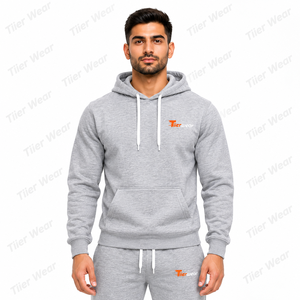 Ensemble de survêtement gris 100 % coton pour homme, respirant, avec pantalon de jogging et sweat à capuche en molleton, design personnalisé - Product Image 4