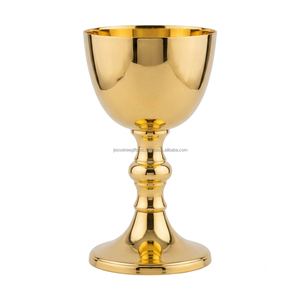 Ensemble Calice et Ciboire Traditionnels en Laiton Doré Poli Miroir avec Couvercle Croix – Vases Liturgiques de Communion pour Autel Catholique - Product Image 3