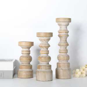 Portavelas artesanales de madera maciza de acacia y mango, estilo rústico, para decoración del hogar y de la mesa. - Product Image 2