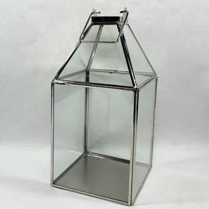 Lanterne à bougie en verre givré cylindrique multifacettes, porte-bougie en métal et verre, lanterne à bougie élégante - Product Image 4