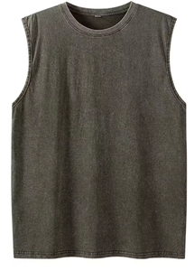 Débardeur sans manches en coton tricoté 100% lavé pour homme, col rond, style décontracté, pour la gym et la course à pied - Product Image 5
