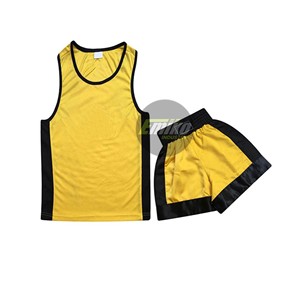 Conjunto de Jersey y Pantalones Cortos de Boxeo Amarillos sin Mangas, Transpirables, de Poliéster, para Entrenamiento en el Gimnasio, con Logotipo Personalizado - Product Image 2