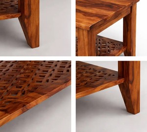Traditional Carved Solid Wood <b>Coffee</b> <b>Table</b> | Handcrafted Wooden Center <b>Table</b> with Carved Shelf | 2-Tier Solid Wood <b>Coffee</b> <b>Table</b> - Product Image 5
