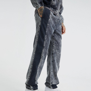 Custom Designer Men's Wide Leg Cargo Denim Pants Grey Breathable Waterproof OEM ODM Service Ripped Stacked Skinny <b>Trousers</b> - Product Image 3