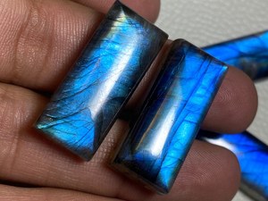 Labradorite naturelle 8x16mm, cabochon rectangulaire, taille baguette, bleu irisé, pierre précieuse en vrac pour la fabrication de bijoux, vente en gros - Product Image 4