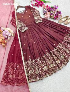 Conjunto de Vestido y Dupatta de Seda Vichitra con Bordado y Lentejuelas de 5mm para Uso Ocasional, Moda Femenina, Fabricante, Proveedor Indio - Product Image 6