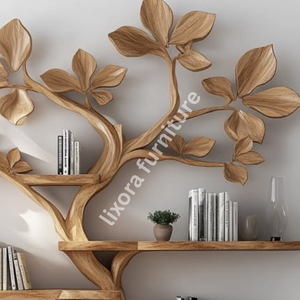 Modern Artistic Tree Shaped Wall Mounted <b>Solid</b> <b>Wood</b> Floating Bookshelf Luxury Decorative Display Rack - Product Image 5