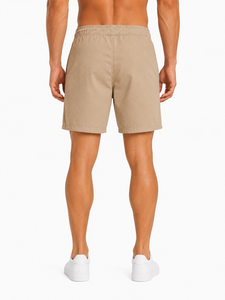 Shorts décontractés beiges pour hommes avec cordon de serrage, en coton léger, pour l'été et la plage, coupe décontractée, shorts de détente, confort quotidien, taille mi-haute - Product Image 3