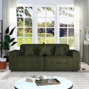 Sofá Moderno de Terciopelo Verde para Interiores con Tres Cojines 93.50"*35.23"*30.70" para Sala de Estar - Product Image 1
