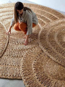 Tapis en jacinthe d'eau fait main, style bohème, résistant au feu, antidérapant, revêtement de sol durable - Product Image 2