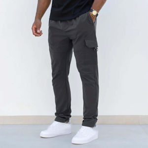 Men's Black Cargo <b>Pants</b> Elastic Waist Drawstring Multiple Pockets Casual Breathable Midweight Polyester Trousers - Product Image 2