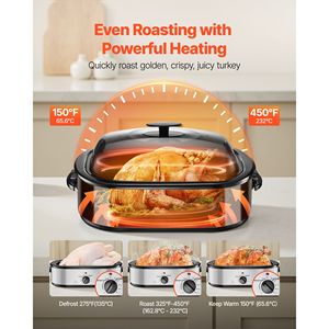 18QT <b>Electric</b> Countertop Roaster Oven with Self-Basting Lid 150-450 Fahrenheit Adjustable Temperature Cool Roasting <b>Pan</b> - Product Image 3