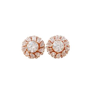Boucles d'oreilles clous en or rose 14K avec halo floral et diamants de laboratoire 3,61 CT, clarté VVS1, excellente taille, fermoir à vis en or blanc plaqué or - Product Image 1