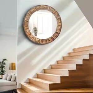 REHMAN CRAFT Brown Wood <b>Round</b> Wall <b>Mirror</b> Handmade Contemporary Design <b>for</b> <b>Bathroom</b> Decoration - Product Image 1