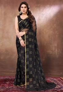 Sari de luxe traditionnel imprimé en mousseline de soie, tissé en rayonne, infroissable et réversible, modèle tendance - Product Image 4