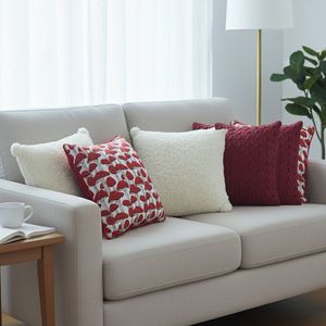 SOGA 6-Piece Red and White Decorative Pillowcase Set Cable Knit <b>Boucle</b> Ginkgo Leaf Textured <b>Cover</b> for Living Room <b>Sofas</b> - Product Image 2