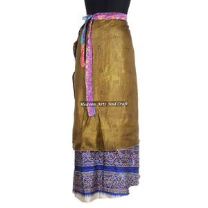 Falda Larga de Seda Estilo Sari, Diseño Elegante y Moderno, Falda Cruzada de Seda Vintage, Falda Cruzada Larga de 38 Pulgadas, Falda Maxi Tipo Halter - Product Image 1