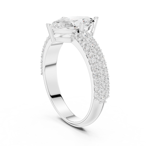 Bague de fiançailles en moissanite taille émeraude avec pierres latérales pavées, bijou classique pour femme - Product Image 4