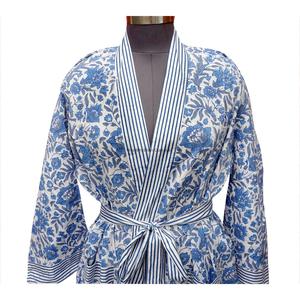 Boho Eco-Friendly Cotton Kimono <b>Robe</b> for <b>Women</b> Digital Printing Floral Pattern Front Logo Lightweight Soft Maxi Nightgown - Product Image 3