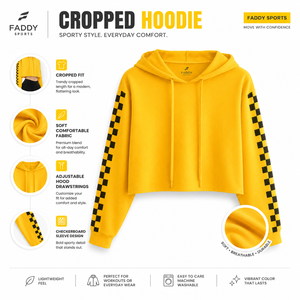 เสื้อฮู้ดครอปสีเหลืองลายตารางแขนพิมพ์ลาย สไตล์สตรีทแวร์ ทรงหลวมไหล่ตก สำหรับผู้หญิง ขายส่ง - Product Image 5
